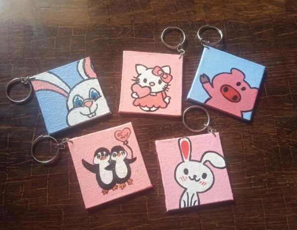 Hand-Painted Cartoon Canvas Keychains