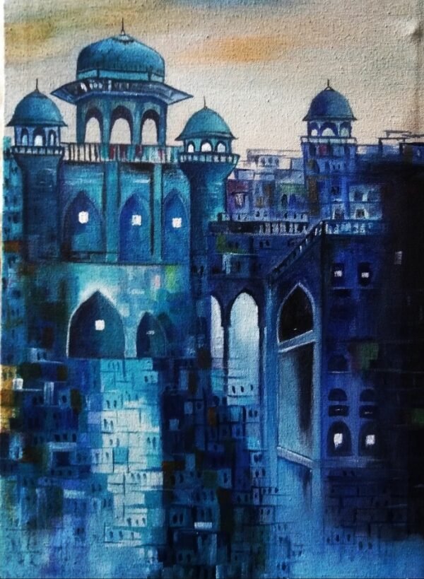 Hand-Painted Architectural Cityscape Canvas