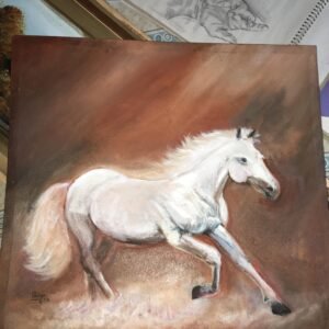 Realistic White Horse Canvas Painting