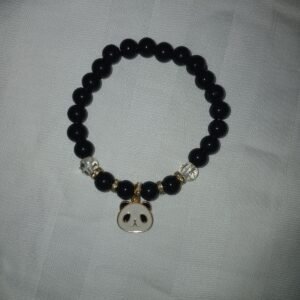 Handmade Black Beaded Bracelet with Panda Charm