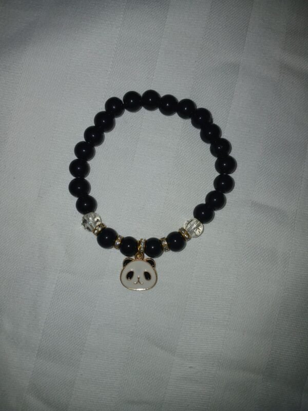 Handmade Black Beaded Bracelet with Panda Charm