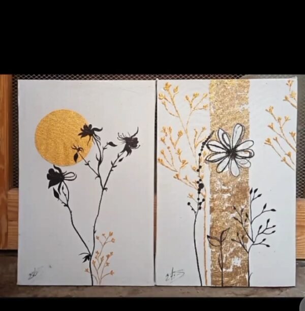 Black and Gold Floral Canvas Art