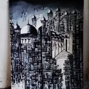 Monochrome Cityscape Canvas Painting