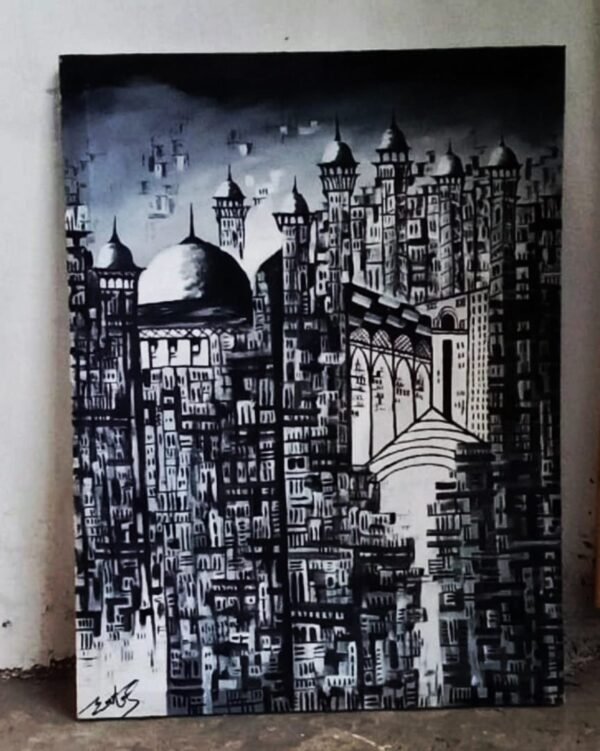 Monochrome Cityscape Canvas Painting
