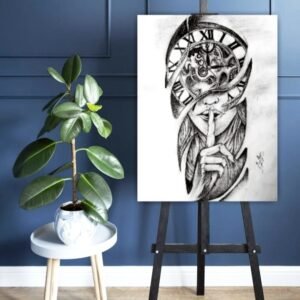 Monochrome Canvas Artwork - Woman with Clock Face