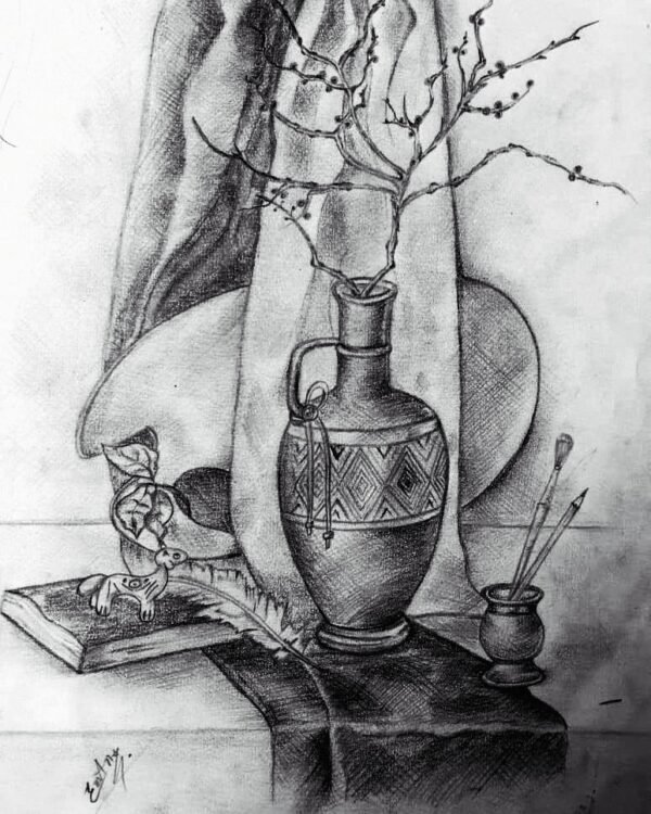 Decorative Vase Still Life Pencil Sketch