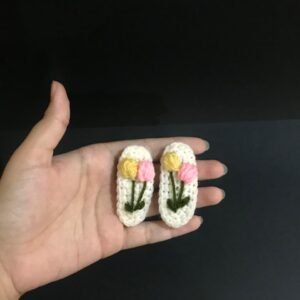 Miniature Crocheted Slippers with Flower Motifs