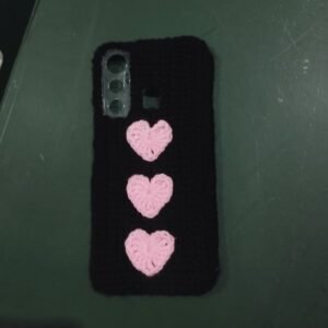 Crocheted Phone Cover with Pink Heart Appliqués