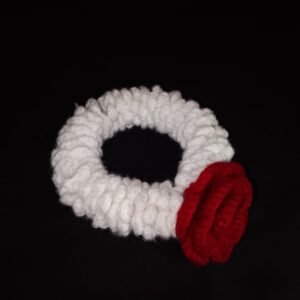 White Crochet Hair Tie with Red Rose