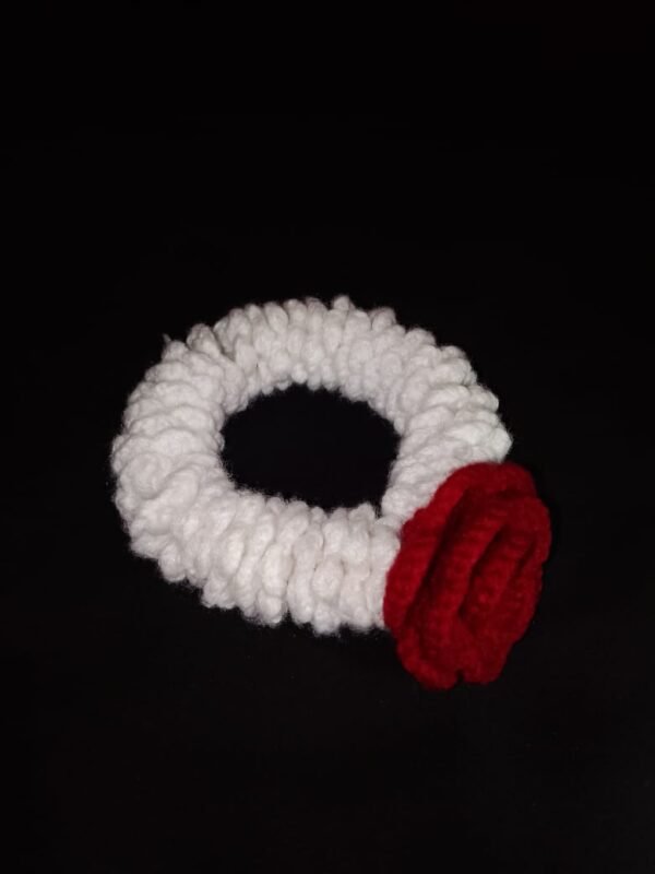 White Crochet Hair Tie with Red Rose